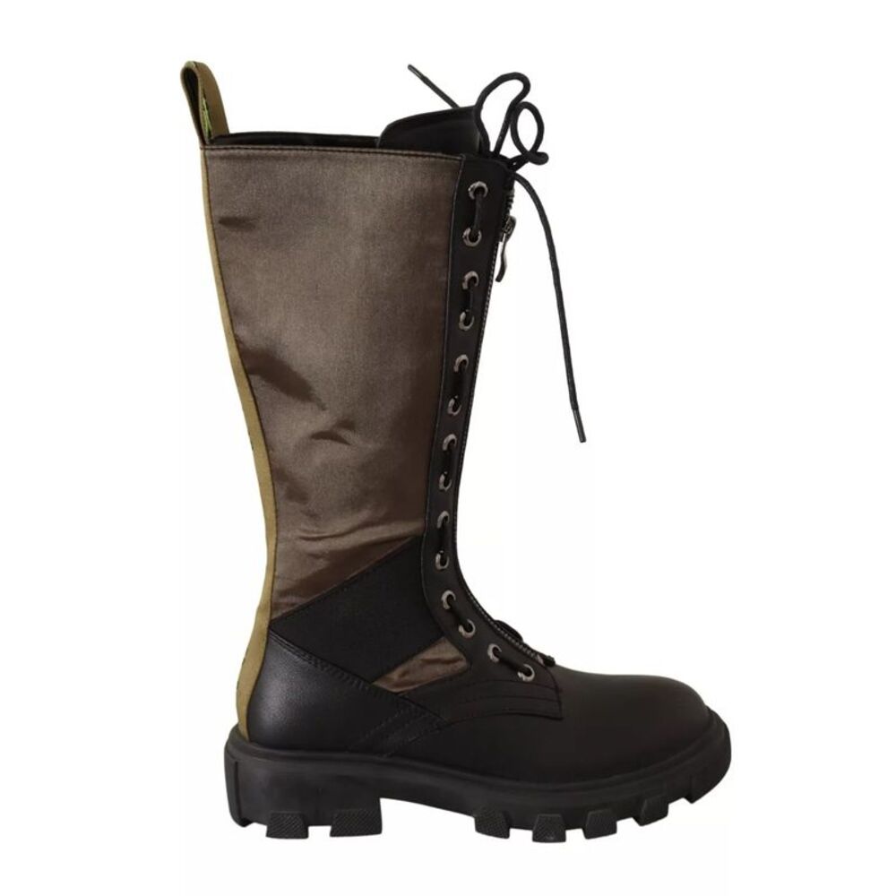 Gaelle Black Green High Combat Boots Lace Up Military Women's Shoes